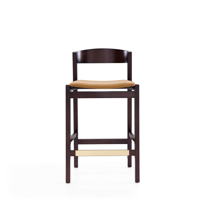 Manhattan Comfort Klismos 36.75\" Beech Wood Counter Height Barstool - Camel & Dark Walnut