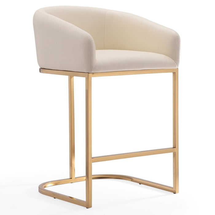 Manhattan Comfort Louvre 36\" Stainless Steel Counter Height Barstool - Cream & Titanium Gold