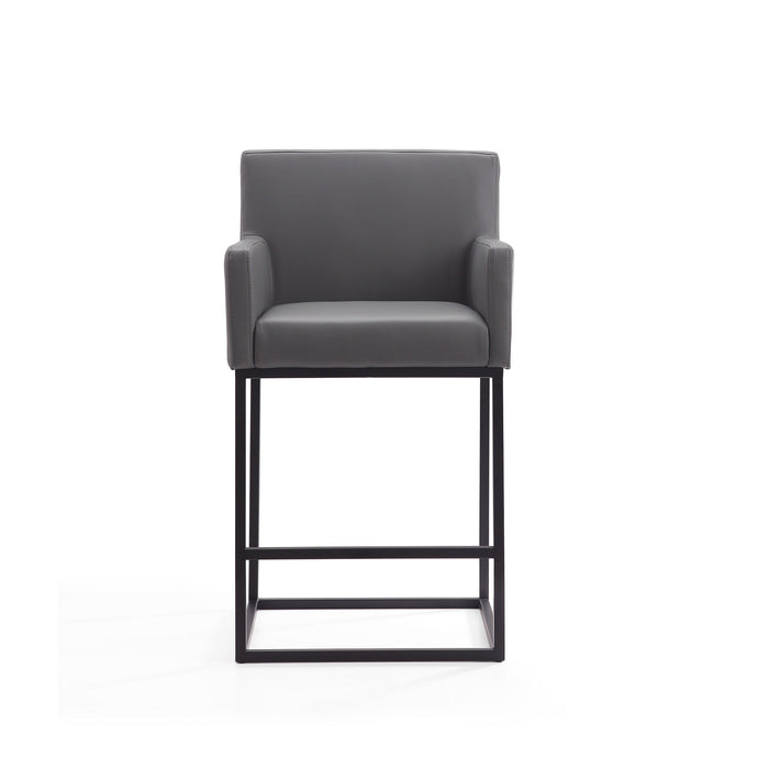 Manhattan Comfort Ambassador 38\" Metal Counter Height Barstool - Grey & Black