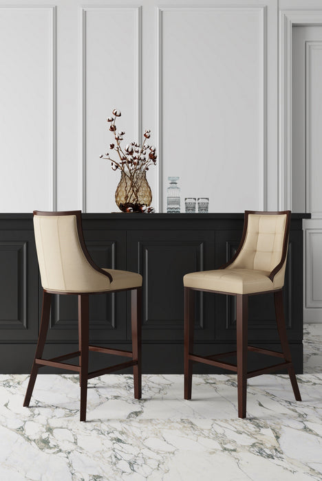 Manhattan Comfort Fifth Avenue 39.5\" Beech Wood Counter Height Barstool - Cream & Dark Walnut