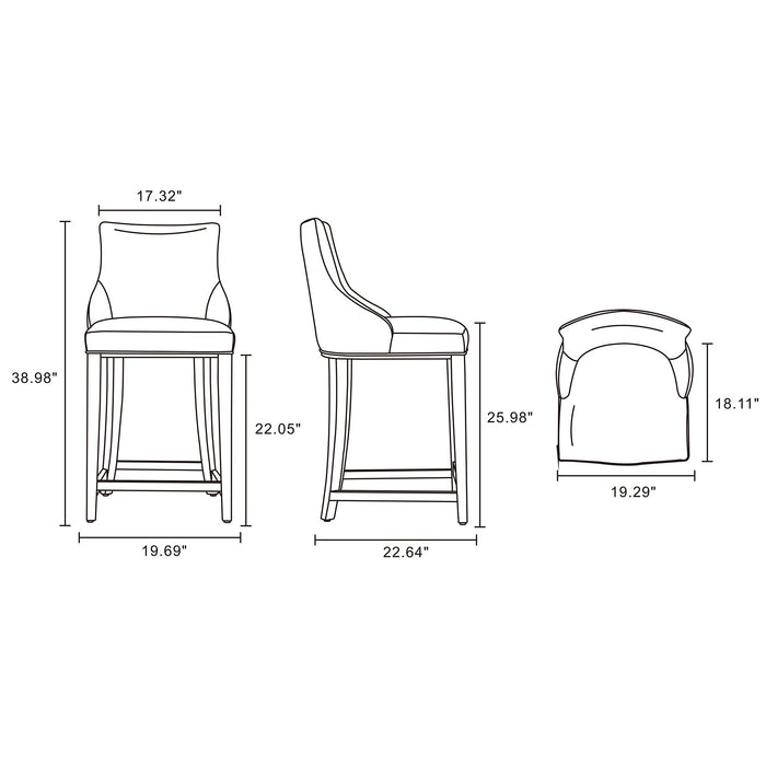 Manhattan Comfort Modern Shubert Counter Height Barstool Upholstered Leatherette with Beech Wood Legs - Dark Taupe