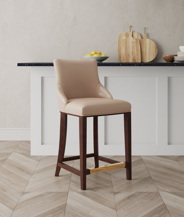 Manhattan Comfort Modern Shubert Counter Height Barstool Upholstered Leatherette with Beech Wood Legs - Tan