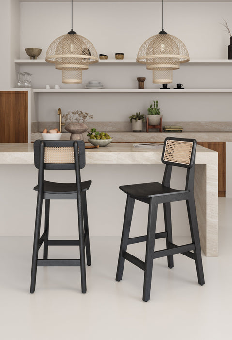 Manhattan Comfort Versailles Counter Height Barstool - Black & Natural Cane