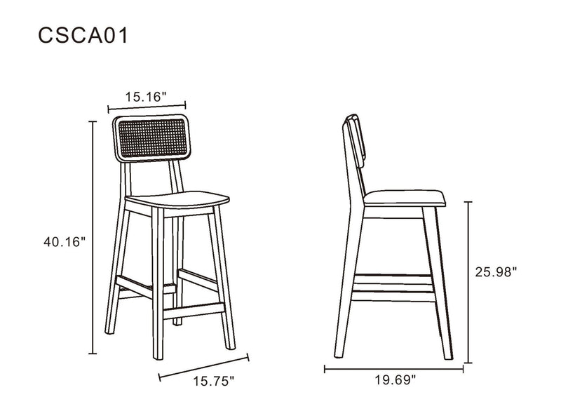 Manhattan Comfort Versailles Counter Height Barstool - Black & Natural Cane