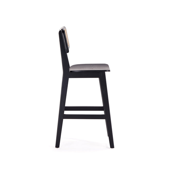 Manhattan Comfort Versailles Counter Height Barstool - Black & Natural Cane