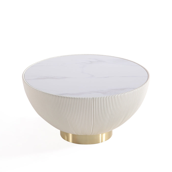 Manhattan Comfort Modern Anderson Coffee Table Upholstered Leatherette with Ceramic Faux Marble Tabl