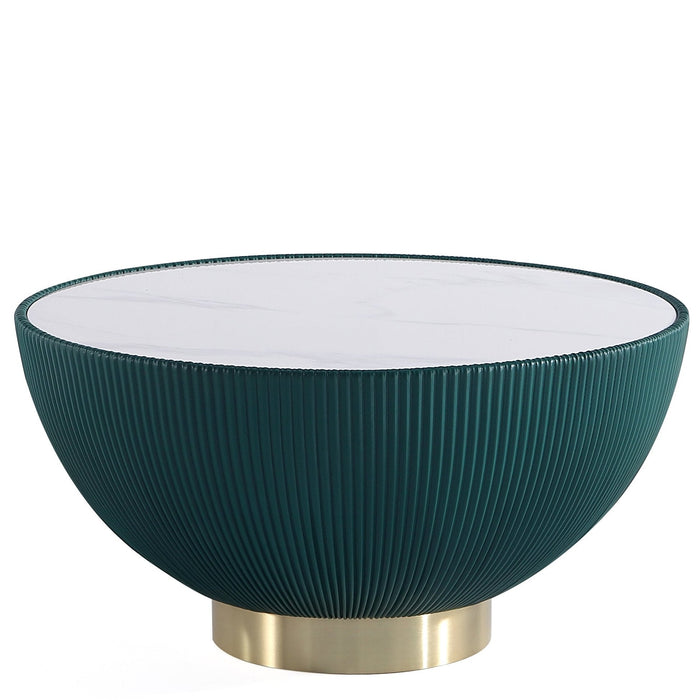 Manhattan Comfort Modern Anderson Coffee Table Upholstered Leatherette with Ceramic Faux Marble Tabl