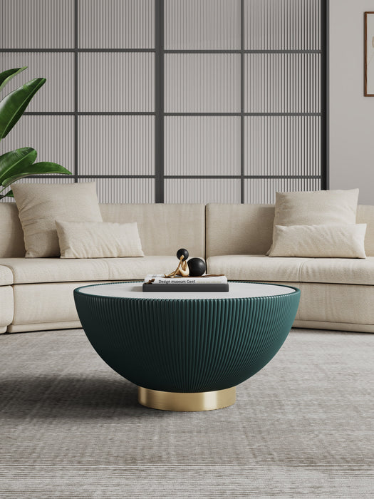 Manhattan Comfort Modern Anderson Coffee Table Upholstered Leatherette with Ceramic Faux Marble Tabl
