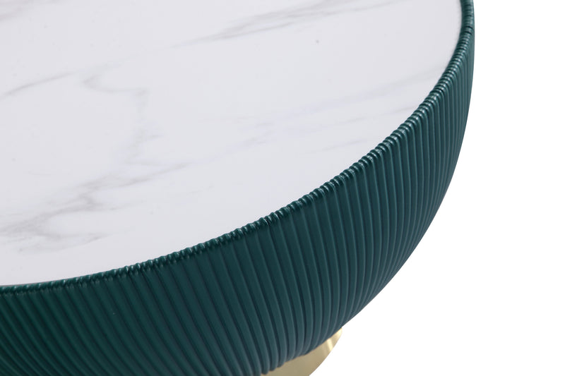 Manhattan Comfort Modern Anderson Coffee Table Upholstered Leatherette with Ceramic Faux Marble Tabl