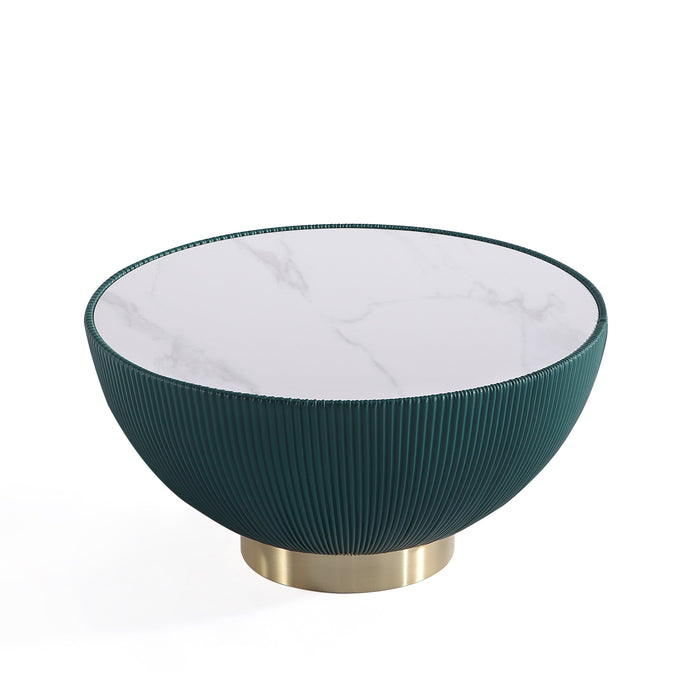 Manhattan Comfort Modern Anderson Coffee Table Upholstered Leatherette with Ceramic Faux Marble Tabl