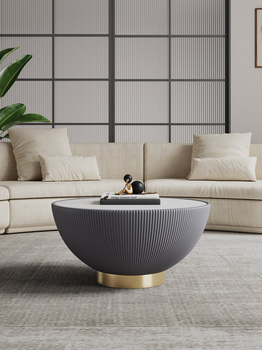 Manhattan Comfort Modern Anderson Coffee Table Upholstered Leatherette with Ceramic Faux Marble Tabletop - Grey