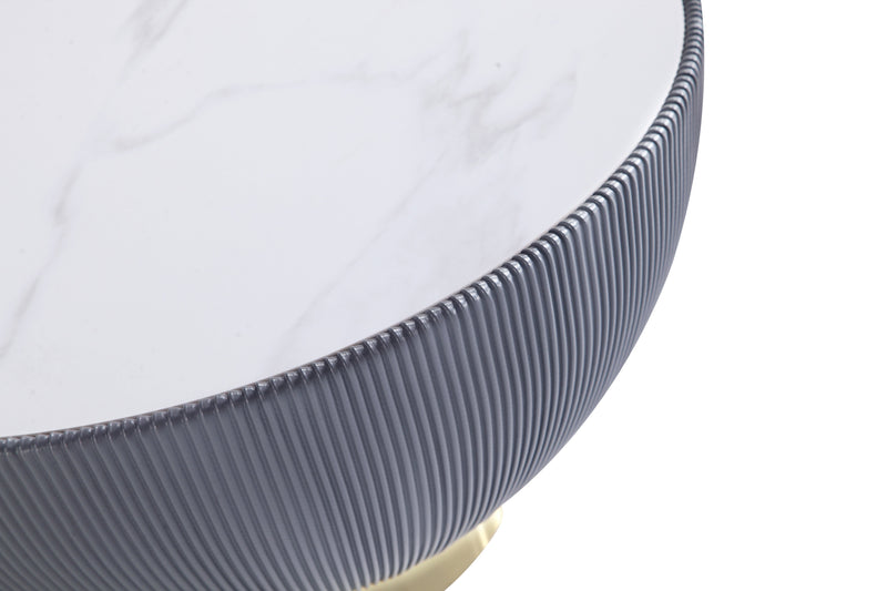 Manhattan Comfort Modern Anderson Coffee Table Upholstered Leatherette with Ceramic Faux Marble Tabletop - Grey
