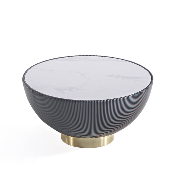 Manhattan Comfort Modern Anderson Coffee Table Upholstered Leatherette with Ceramic Faux Marble Tabletop - Grey
