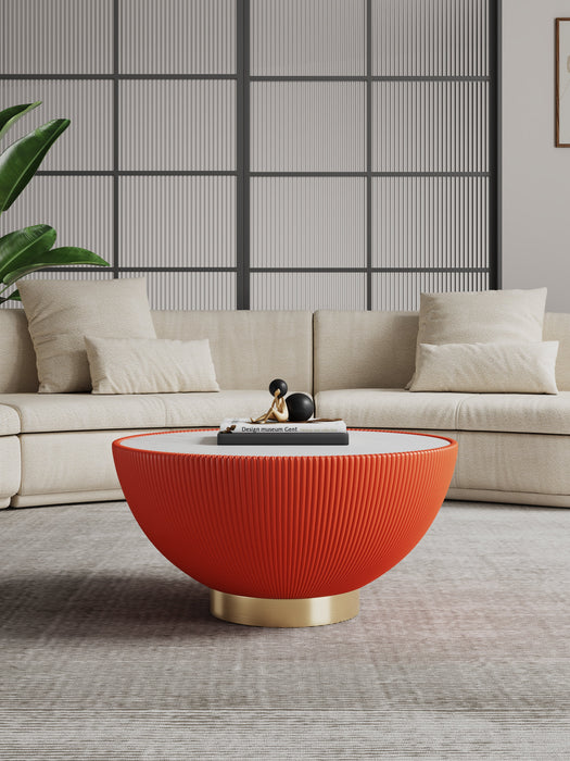 Manhattan Comfort Modern Anderson Coffee Table Upholstered Leatherette with Ceramic Faux Marble Tabl