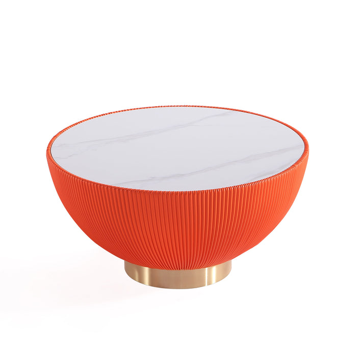 Manhattan Comfort Modern Anderson Coffee Table Upholstered Leatherette with Ceramic Faux Marble Tabl