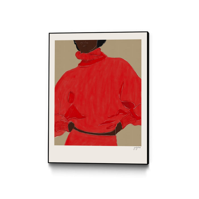 \"Woman In Red\" Canvas Framed Black 24x32 Wall Art
