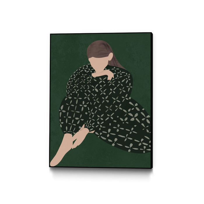 \"Woman In Green\" Canvas Framed Black 18x24 Wall Art