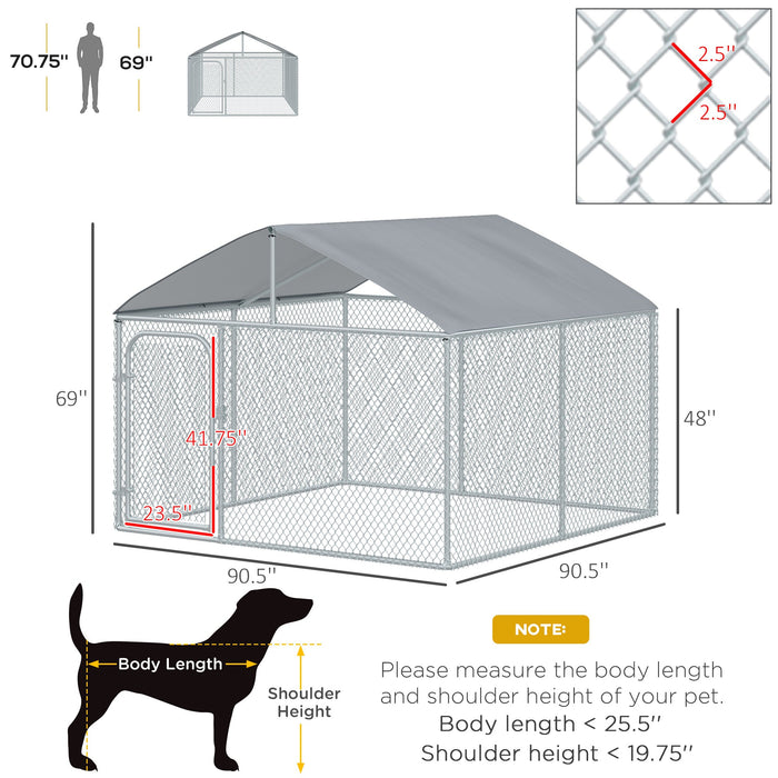 Pawhut Dog Kennel Outdoor Run Fence With Roof, Steel Lock, Mesh Sidewalls For Backyard & Patio, 7.5'