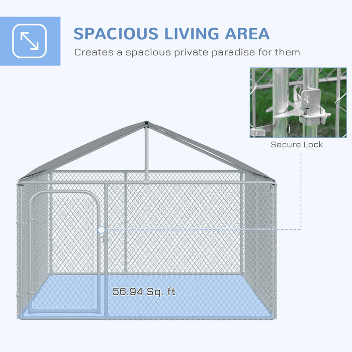 Pawhut Dog Kennel Outdoor Run Fence With Roof, Steel Lock, Mesh Sidewalls For Backyard & Patio, 7.5'
