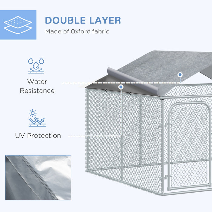 Pawhut Dog Kennel Outdoor Run Fence With Roof, Steel Lock, Mesh Sidewalls For Backyard & Patio, 7.5'