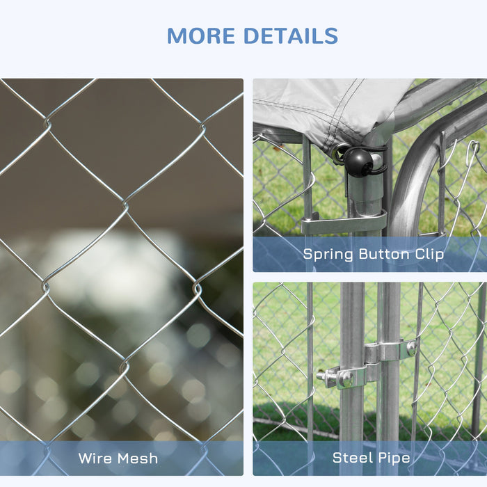 Pawhut Dog Kennel Outdoor Run Fence With Roof, Steel Lock, Mesh Sidewalls For Backyard & Patio, 7.5'