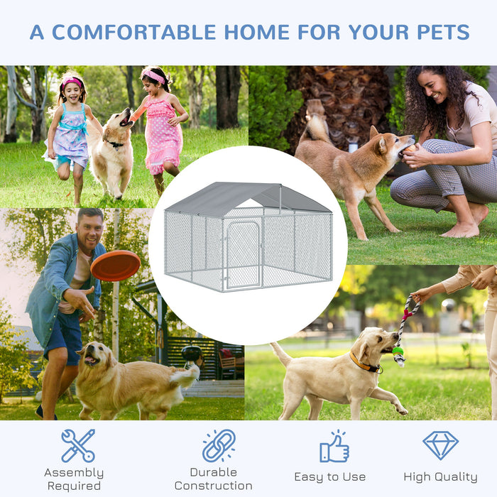 Pawhut Dog Kennel Outdoor Run Fence With Roof, Steel Lock, Mesh Sidewalls For Backyard & Patio, 7.5'