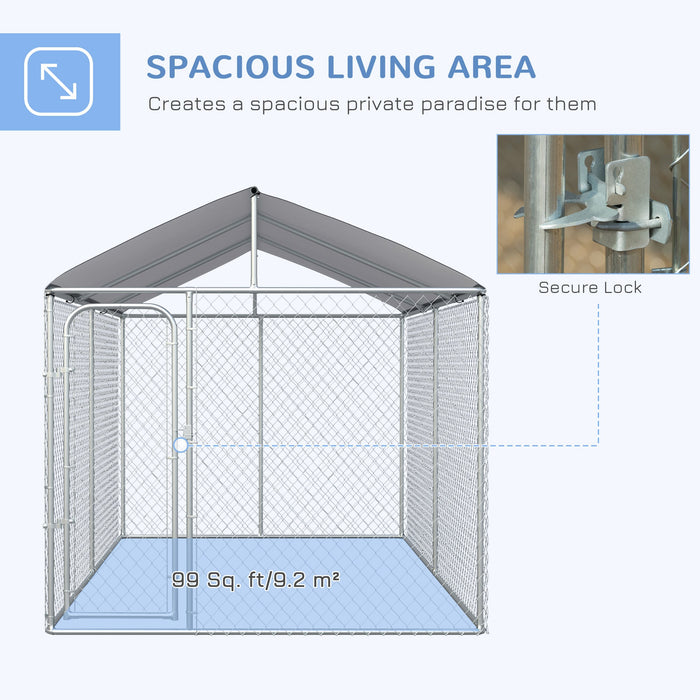 Pawhut Dog Kennel Outdoor Run Fence With Roof, Steel Lock, Mesh Sidewalls For Backyard & Patio, 13.1