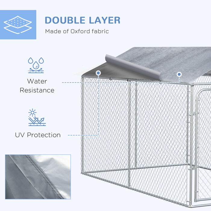 Pawhut Dog Kennel Outdoor Run Fence With Roof, Steel Lock, Mesh Sidewalls For Backyard & Patio, 13.1
