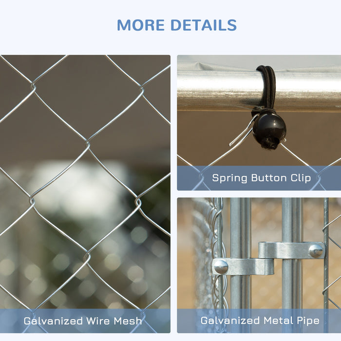 Pawhut Dog Kennel Outdoor Run Fence With Roof, Steel Lock, Mesh Sidewalls For Backyard & Patio, 13.1