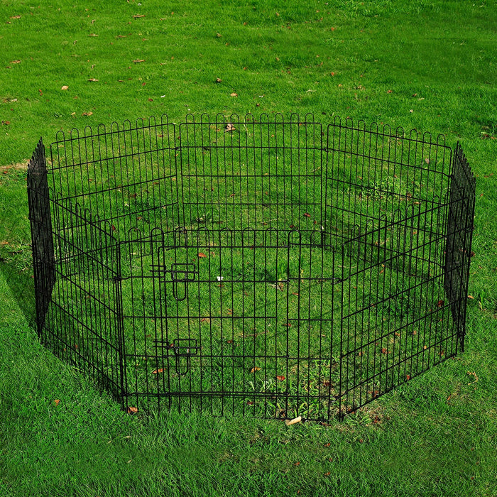 Pawhut 24inch 8-panel Octagon Pet Exercise Playpen Crate Foldable Dog Cage Pen Puppy Kennel, Black