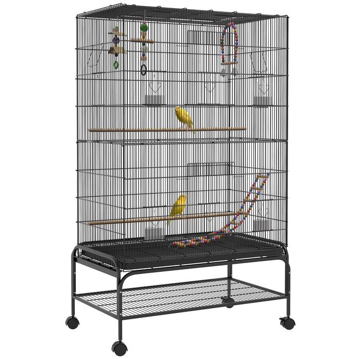 Pawhut 63\" Bird Cage Open Top For Budgies Cockatiels Canaries Lovebirds Finches With Rolling Stand, 