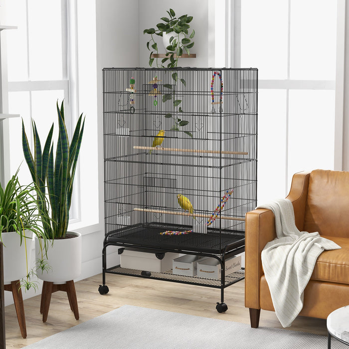 Pawhut 63\" Bird Cage Open Top For Budgies Cockatiels Canaries Lovebirds Finches With Rolling Stand, 