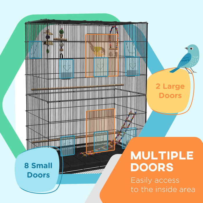 Pawhut 63\" Bird Cage Open Top For Budgies Cockatiels Canaries Lovebirds Finches With Rolling Stand, 