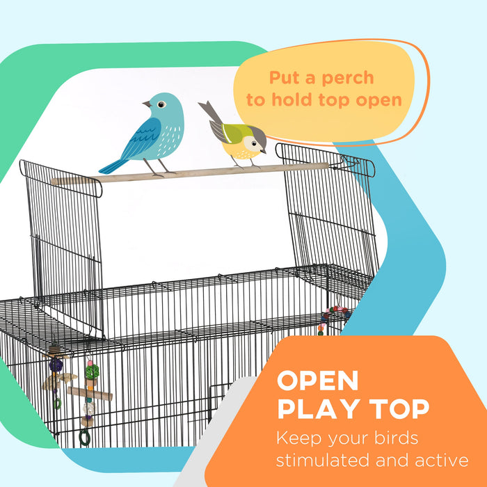 Pawhut 63\" Bird Cage Open Top For Budgies Cockatiels Canaries Lovebirds Finches With Rolling Stand, 