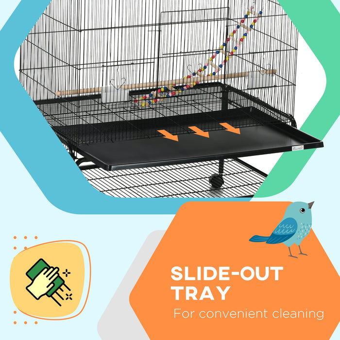 Pawhut 63\" Bird Cage Open Top For Budgies Cockatiels Canaries Lovebirds Finches With Rolling Stand, 