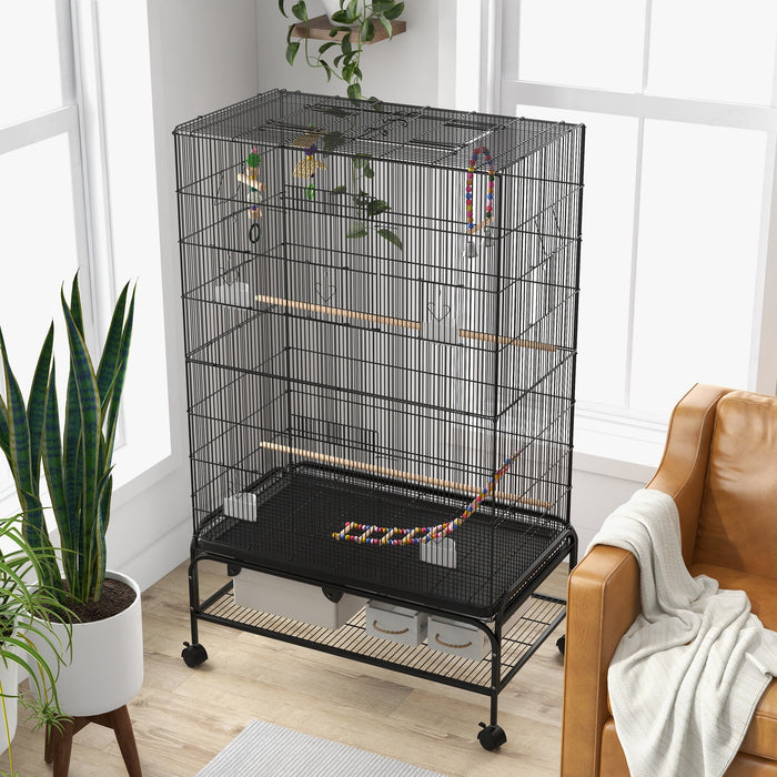 Pawhut 63\" Bird Cage Open Top For Budgies Cockatiels Canaries Lovebirds Finches With Rolling Stand, 