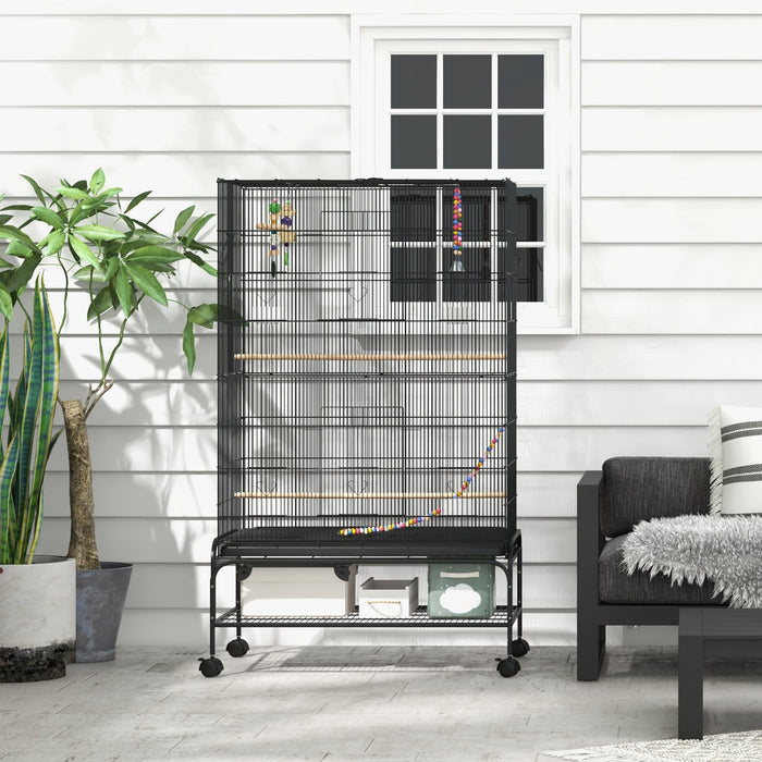 Pawhut 63\" Bird Cage Open Top For Budgies Cockatiels Canaries Lovebirds Finches With Rolling Stand, 