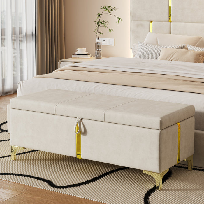Tony Soft Velvet Upholstered Storage Ottoman Bench With Metal Legs,beige 