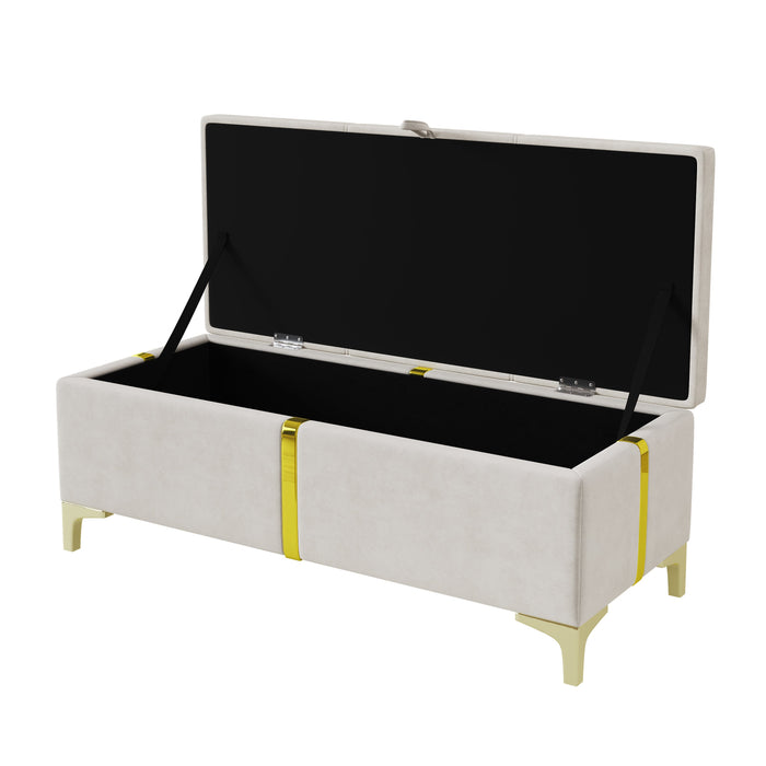 Tony Soft Velvet Upholstered Storage Ottoman Bench With Metal Legs,beige 