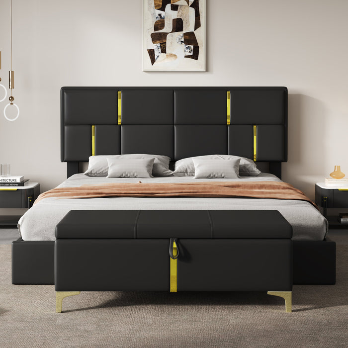 Nicole 2 Piece Bedroom Set With Upholstered Platform Bed And Ottoman Bench,queen Size,black Queen Bed 