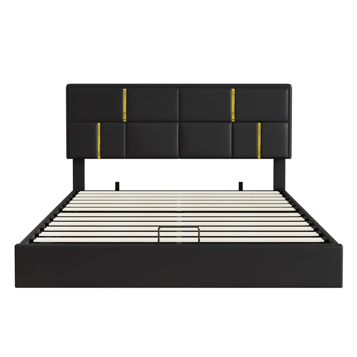 Joyce Upholstered Platform Bed With Hydraulic Storage And Velvet Frame,queen Size,black Queen Bed 