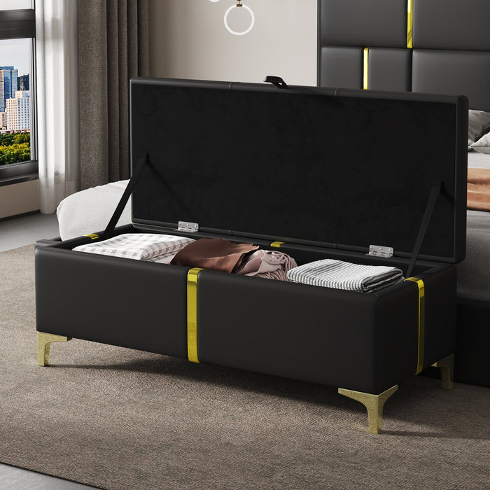 Tony Soft Velvet Upholstered Storage Ottoman Bench With Metal Legs,black 