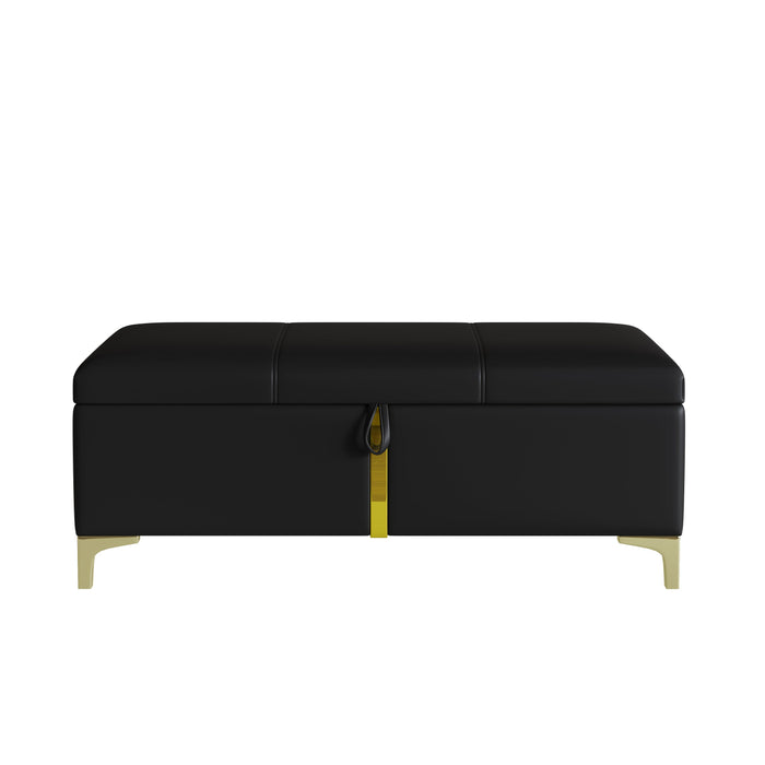 Tony Soft Velvet Upholstered Storage Ottoman Bench With Metal Legs,black 