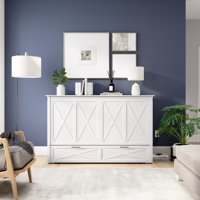 Key West Cabinet Bed with Tri-Fold Mattress  - White Oak - Queen Size 
