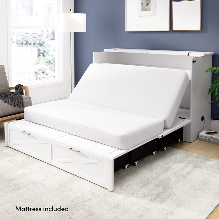 Key West Cabinet Bed with Tri-Fold Mattress  - White Oak - Queen Size 