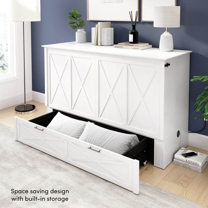 Key West Cabinet Bed with Tri-Fold Mattress  - White Oak - Queen Size 