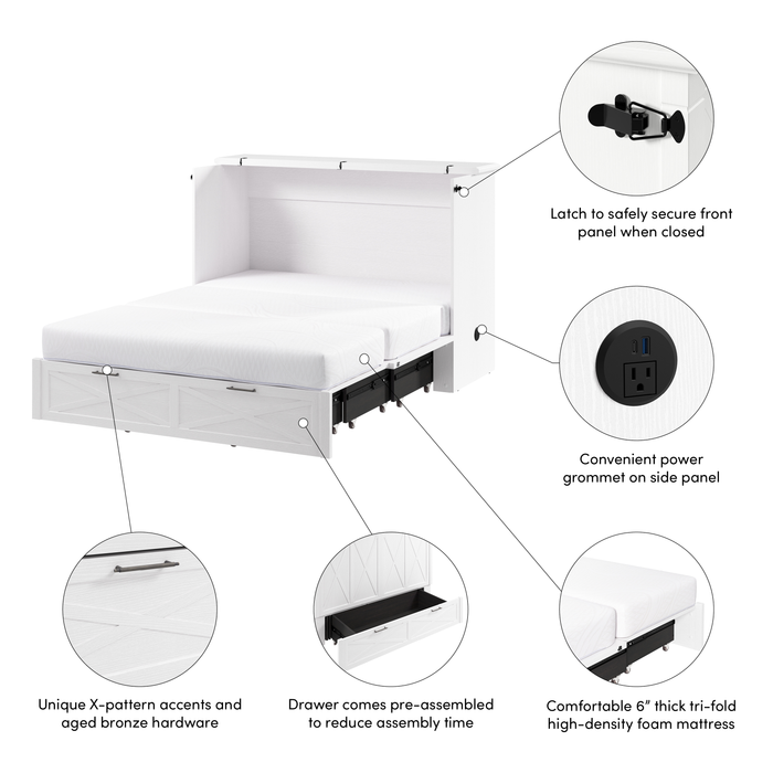 Key West Cabinet Bed With Tri-Fold Mattress - White Oak - Full Size 