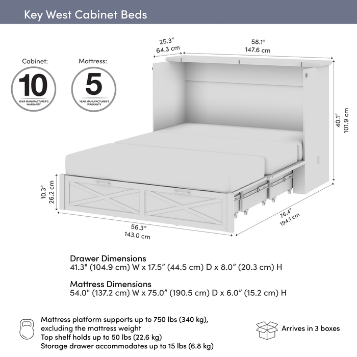 Key West Cabinet Bed With Tri-Fold Mattress - White Oak - Full Size 