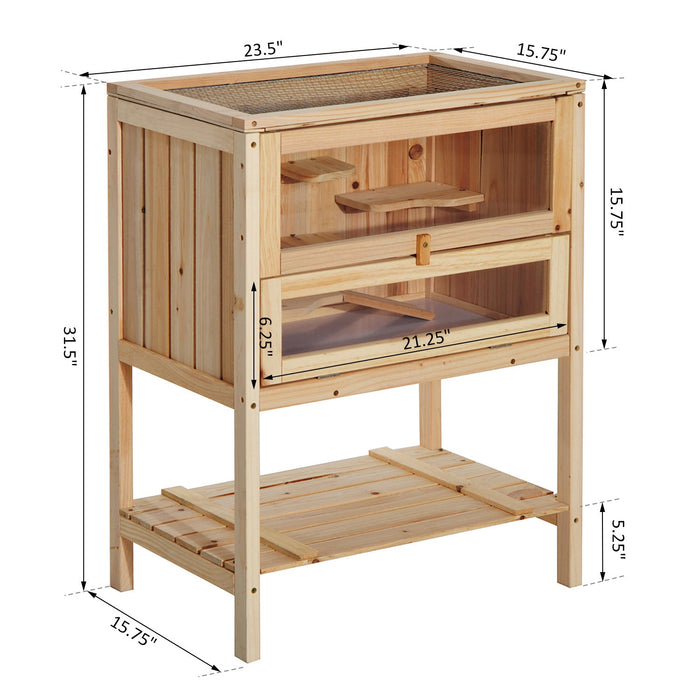 Pawhut Fir Wood Hamster Cage Mouse Rats Small Animals Exercise Play House With 3 Tiers