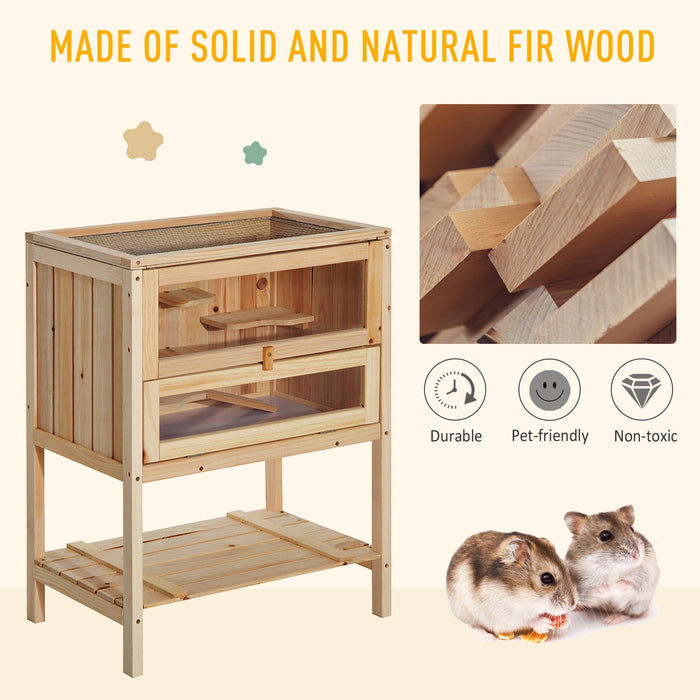 Pawhut Fir Wood Hamster Cage Mouse Rats Small Animals Exercise Play House With 3 Tiers
